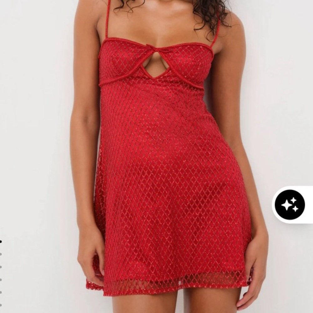 For Love And Lemons Red Plunge Neck Sleeveless Babydoll Mini Dress